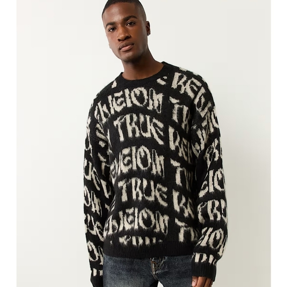 True Religion Monogram Fuzzy Sweater Size Large